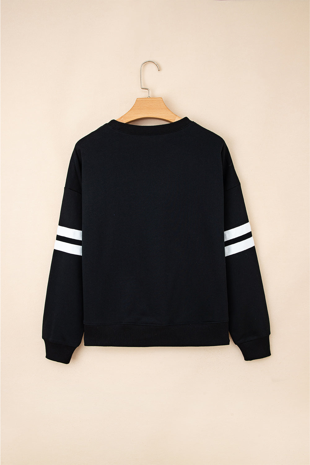 Fiery Red Preppy Striped Sleeve Loose Sweatshirt