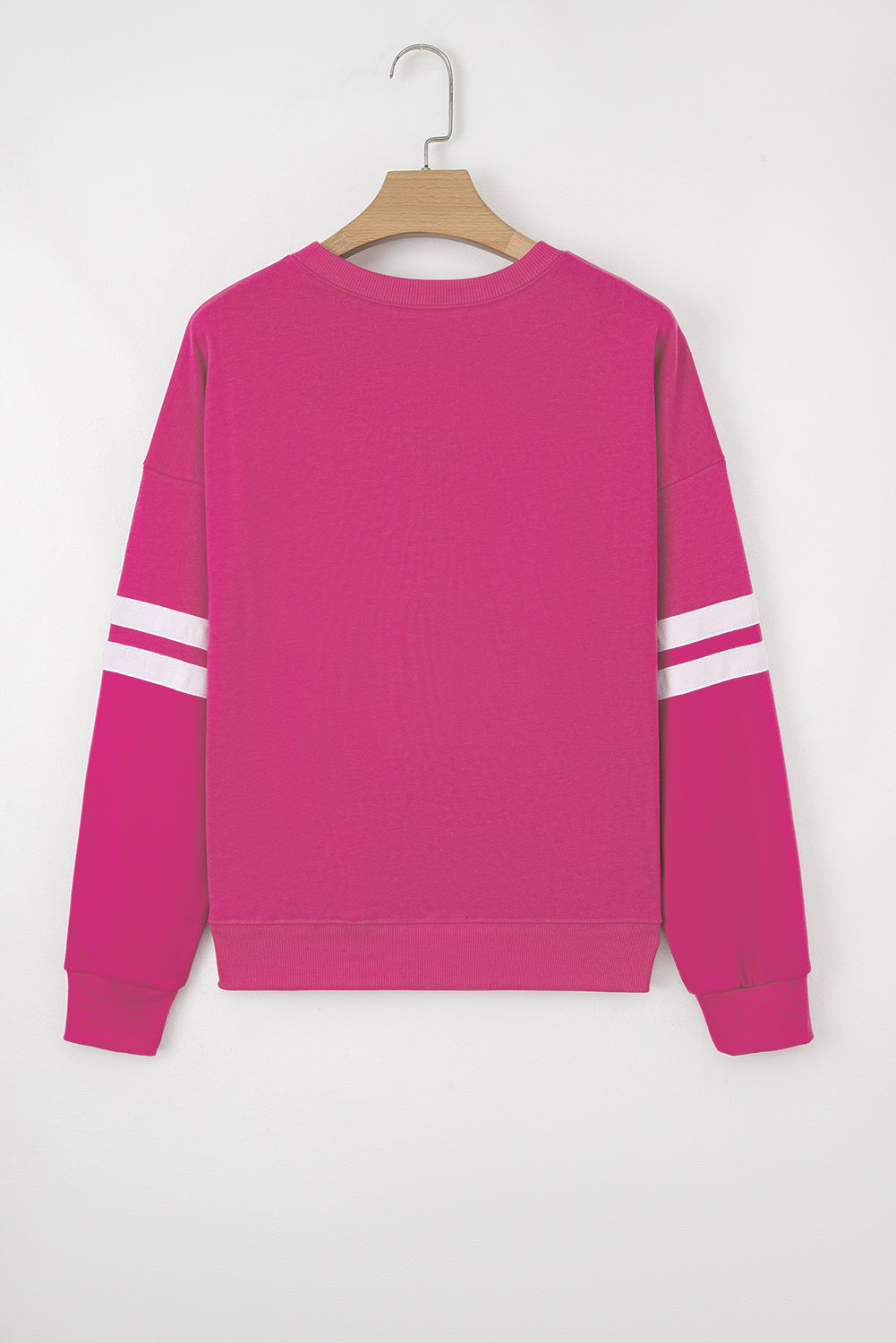 Fiery Red Preppy Striped Sleeve Loose Sweatshirt