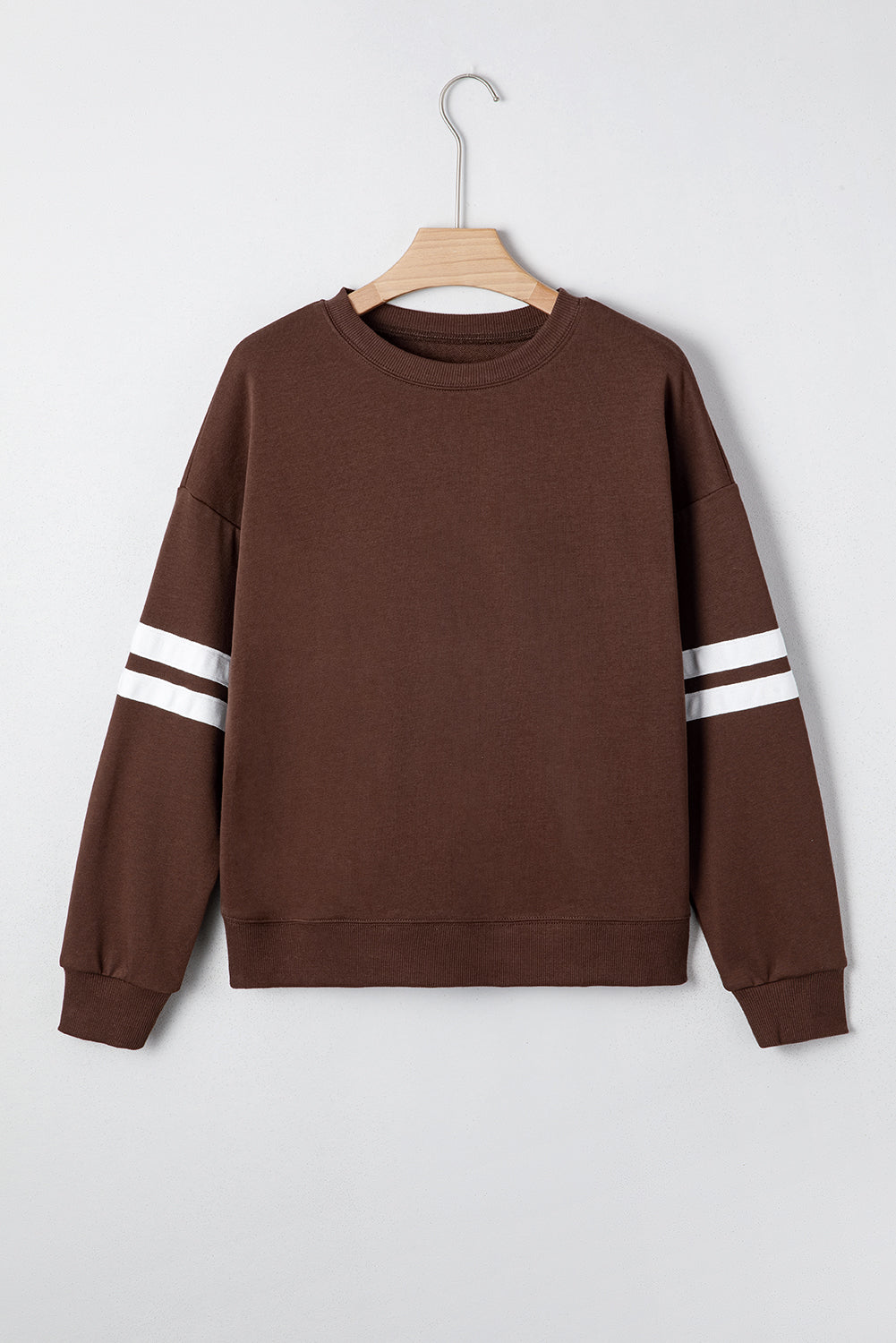 Fiery Red Preppy Striped Sleeve Loose Sweatshirt