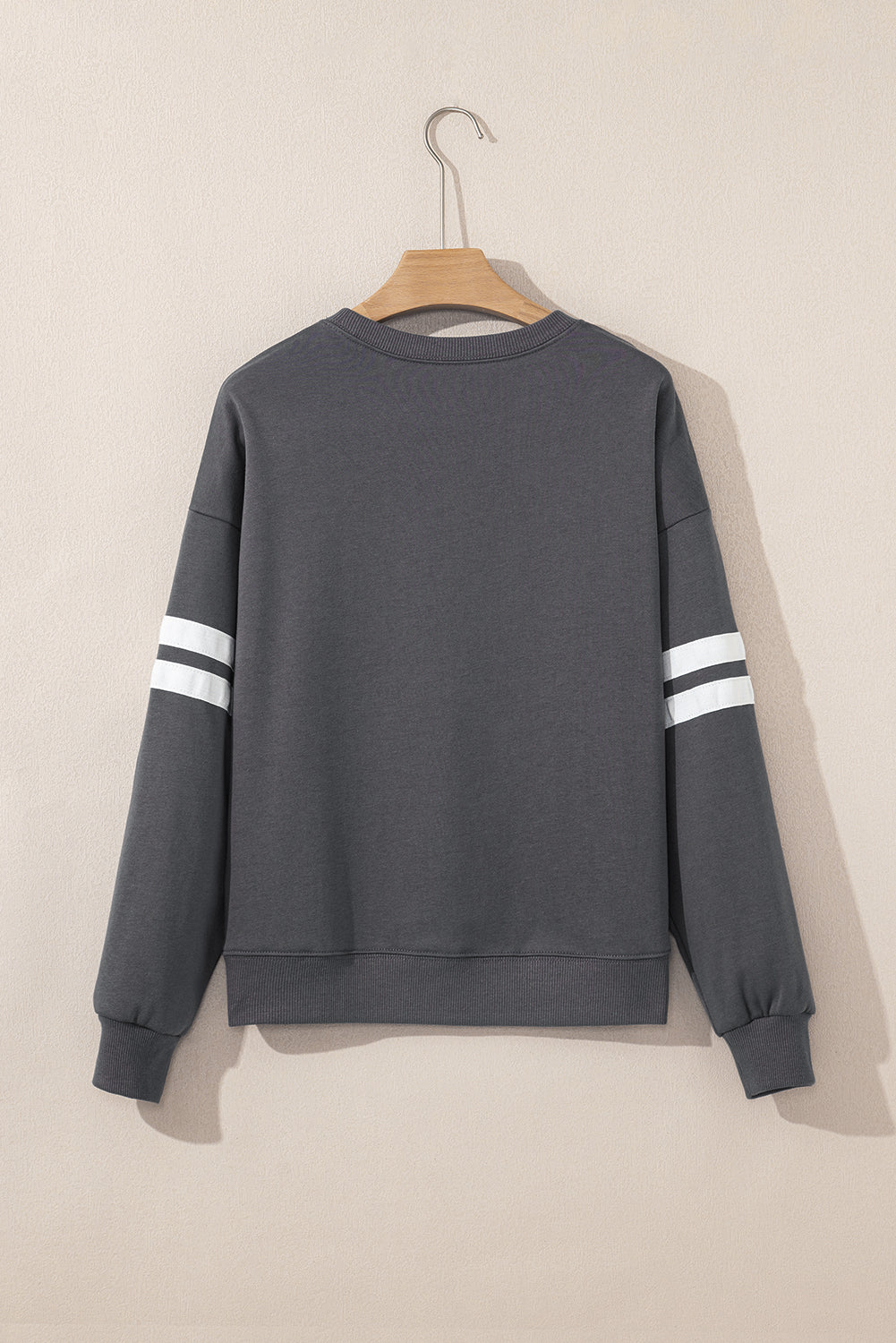 Fiery Red Preppy Striped Sleeve Loose Sweatshirt