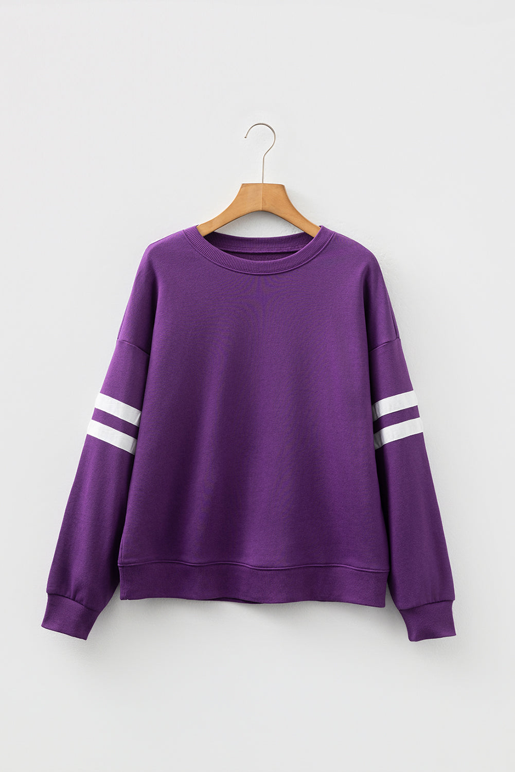 Fiery Red Preppy Striped Sleeve Loose Sweatshirt