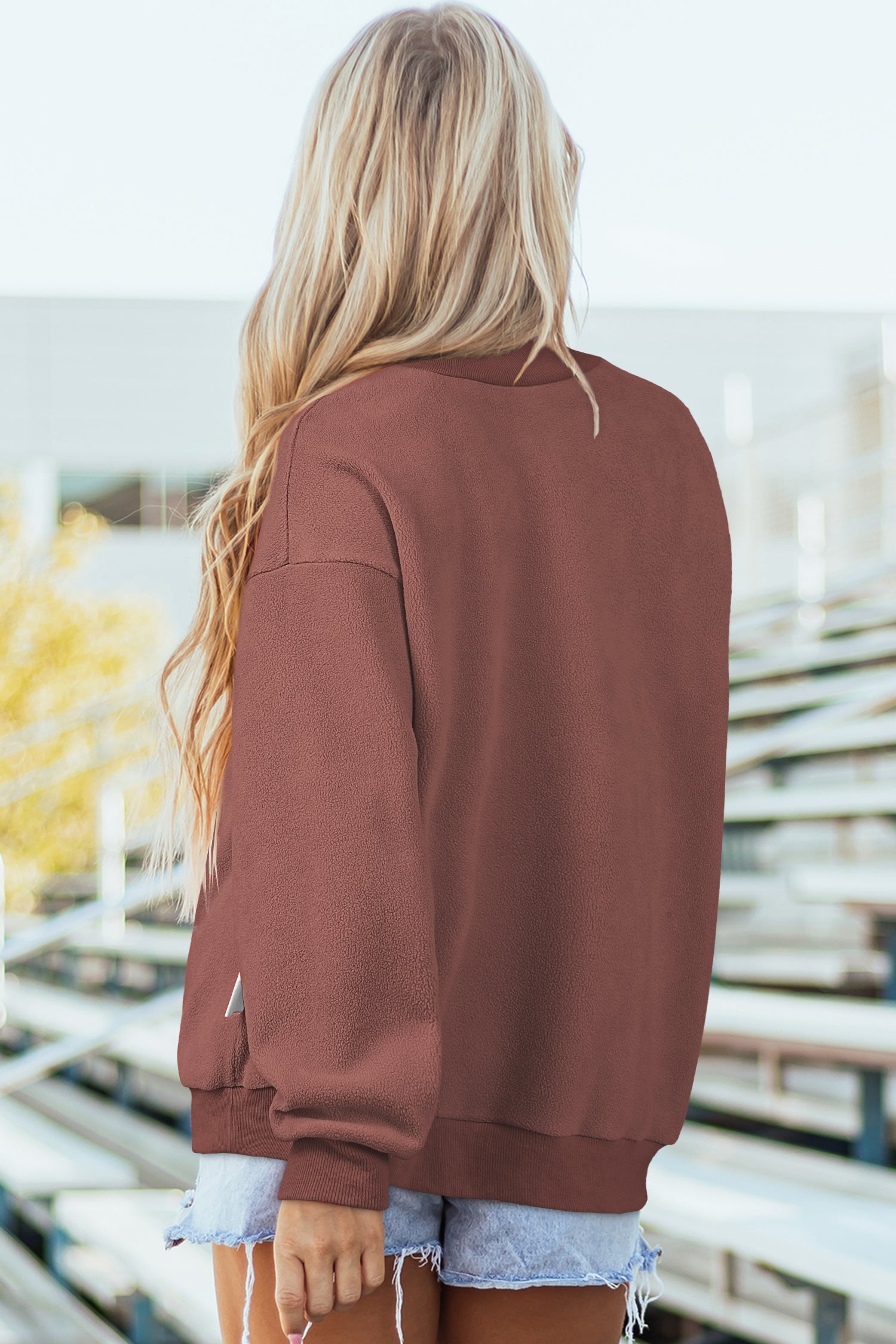 Dark Blue Oversize Drop Shoulder Reversible Mock Neck Sweatshirt
