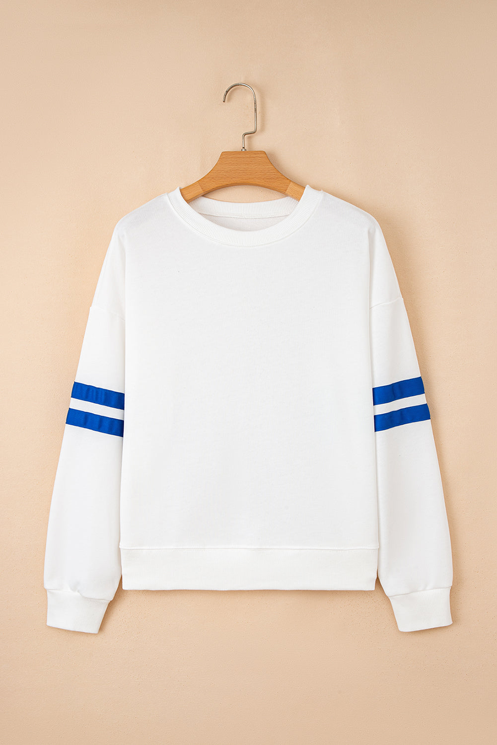 Fiery Red Preppy Striped Sleeve Loose Sweatshirt