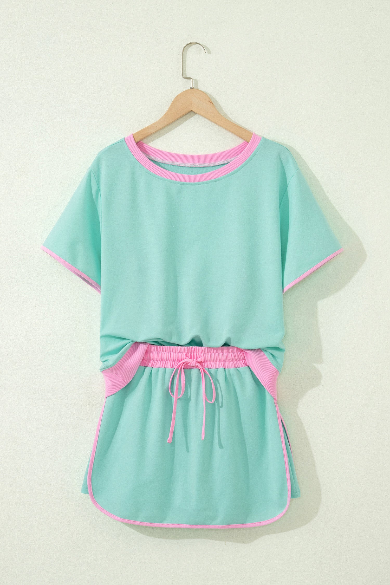 Turquoise Colorblock Edge Drop Shoulder T Shirt and Skort 2Pcs Set