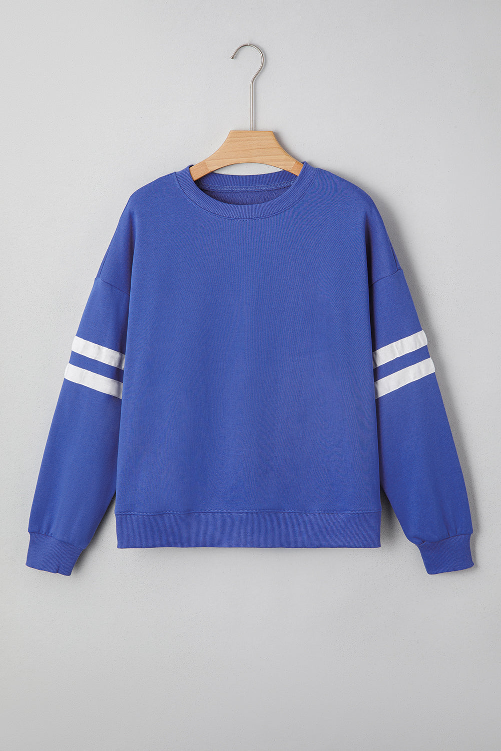 Fiery Red Preppy Striped Sleeve Loose Sweatshirt
