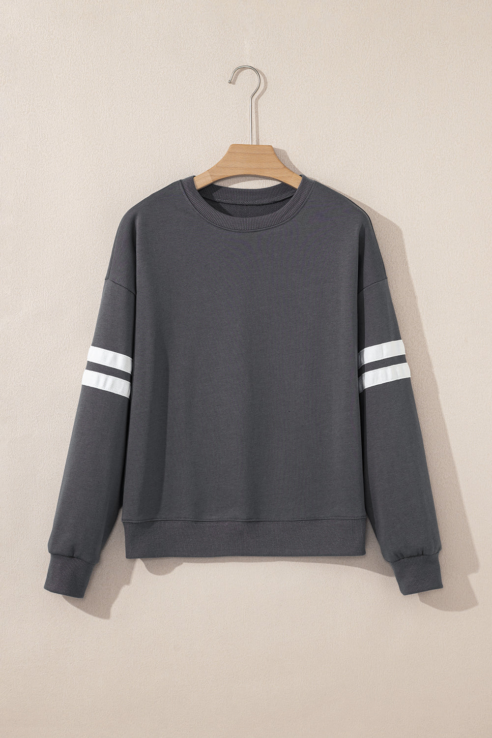 Fiery Red Preppy Striped Sleeve Loose Sweatshirt