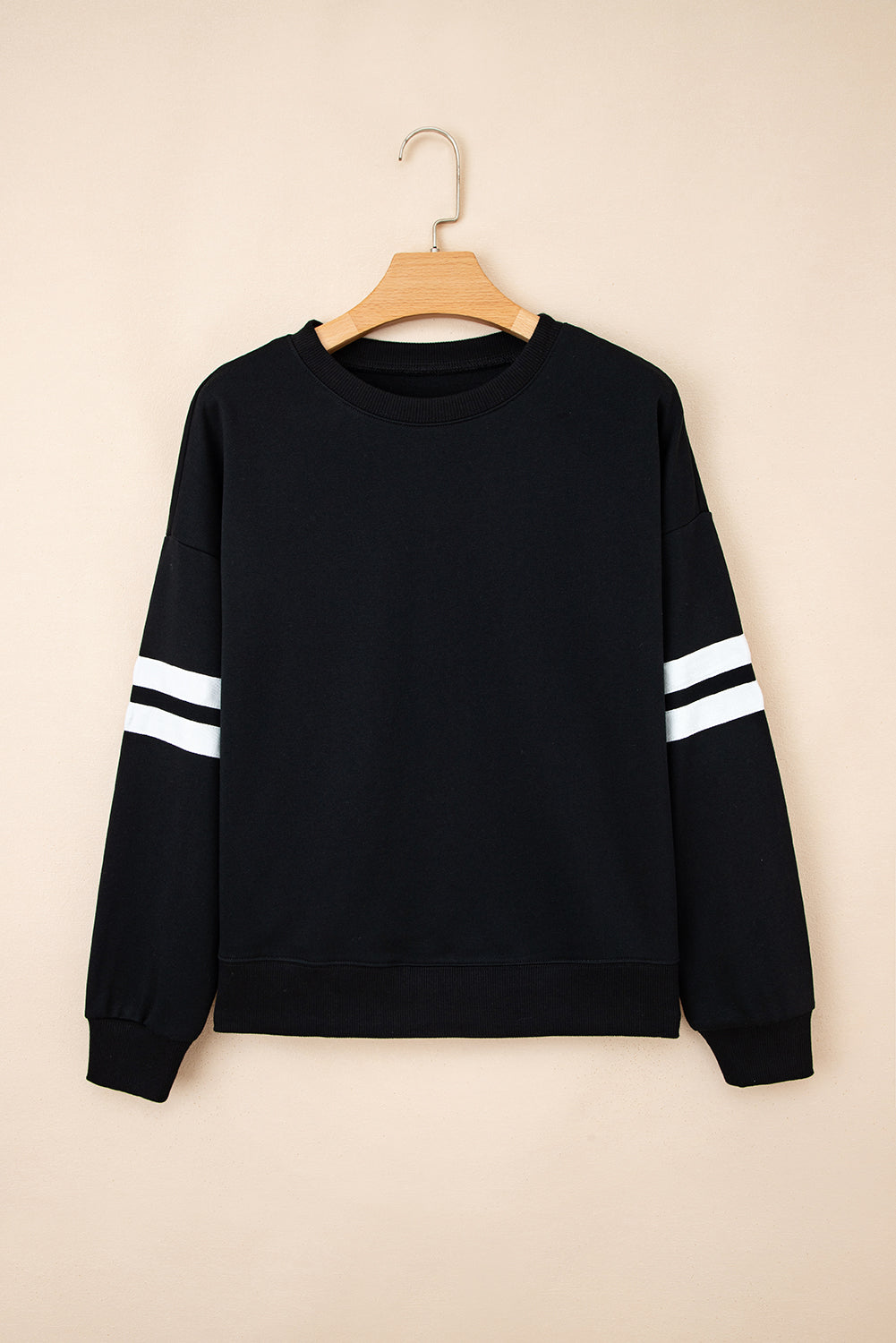 Fiery Red Preppy Striped Sleeve Loose Sweatshirt