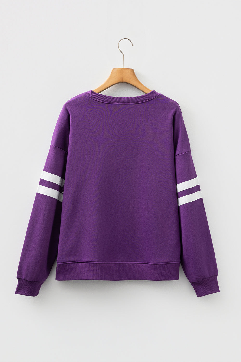 Fiery Red Preppy Striped Sleeve Loose Sweatshirt
