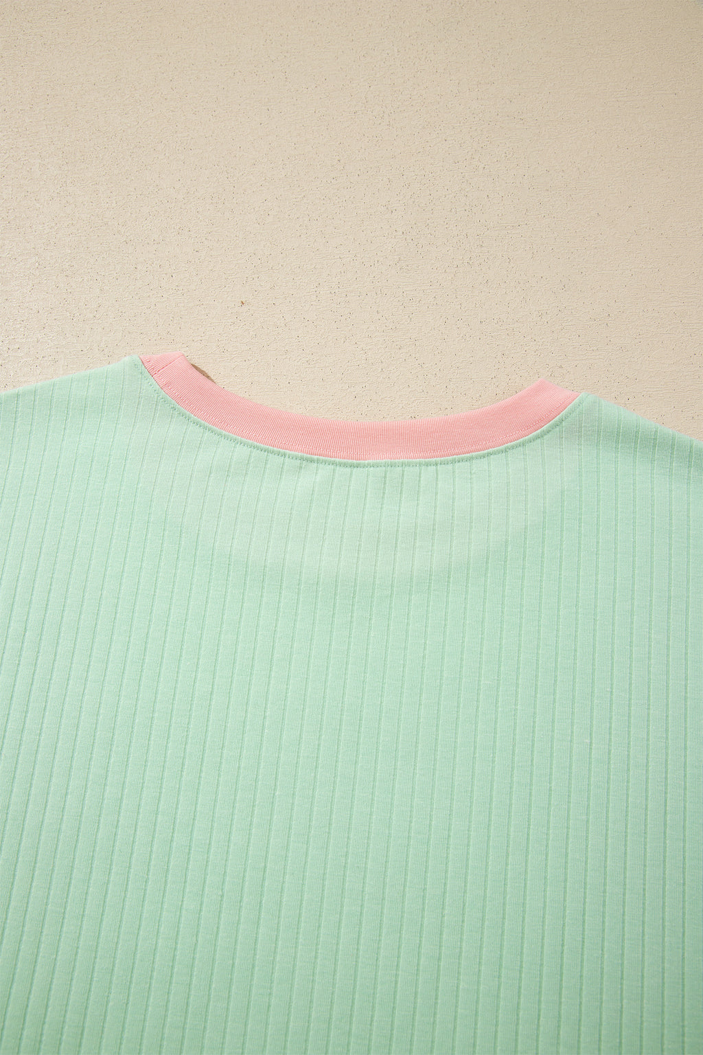Sachet Pink Soft Ribbed Color Block Trim Casual Short Set
