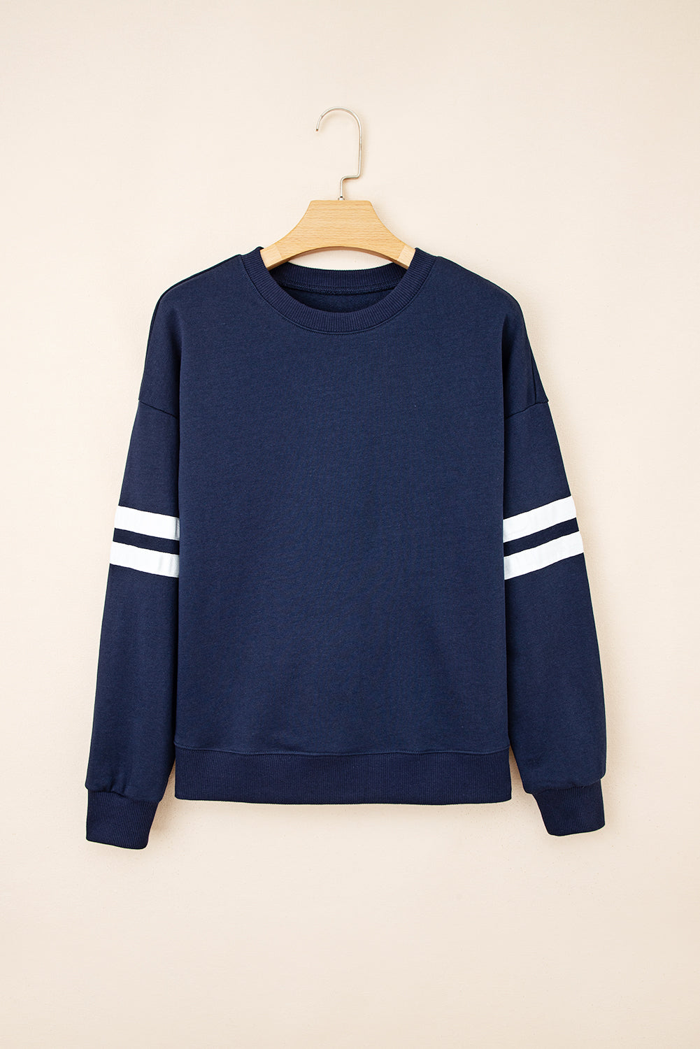 Fiery Red Preppy Striped Sleeve Loose Sweatshirt