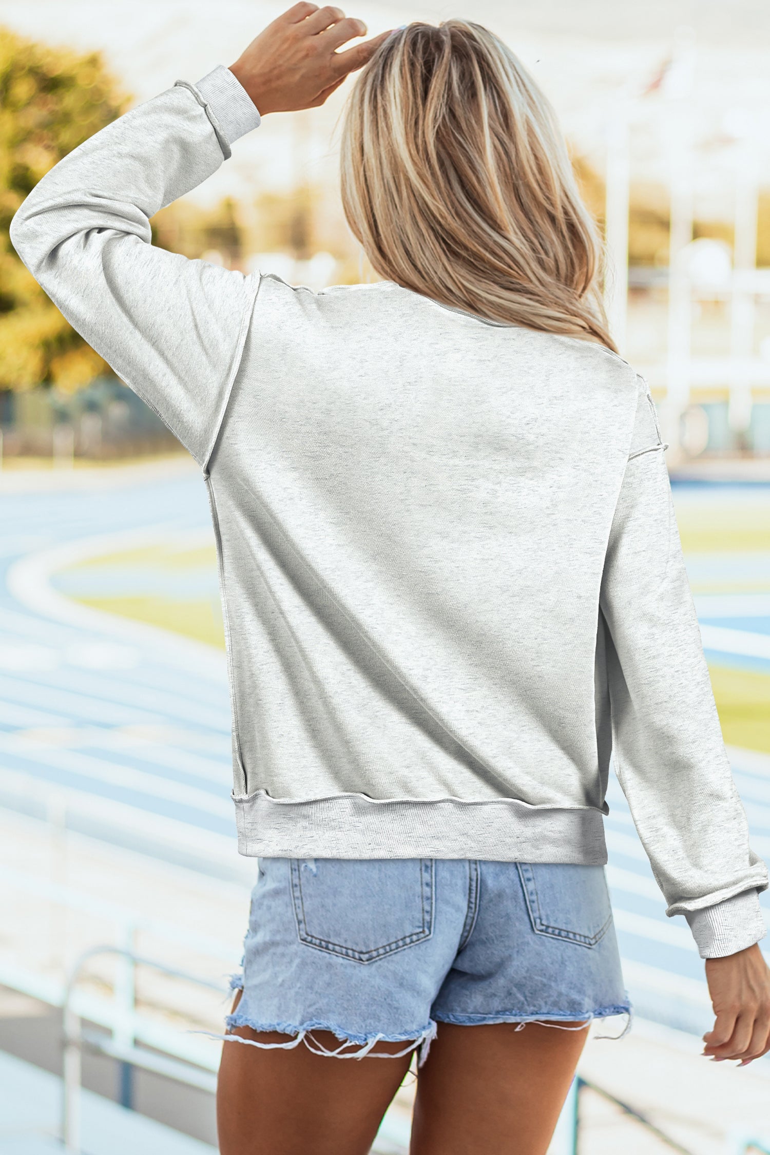 Dark Blue Oversize Drop Shoulder Reversible Mock Neck Sweatshirt