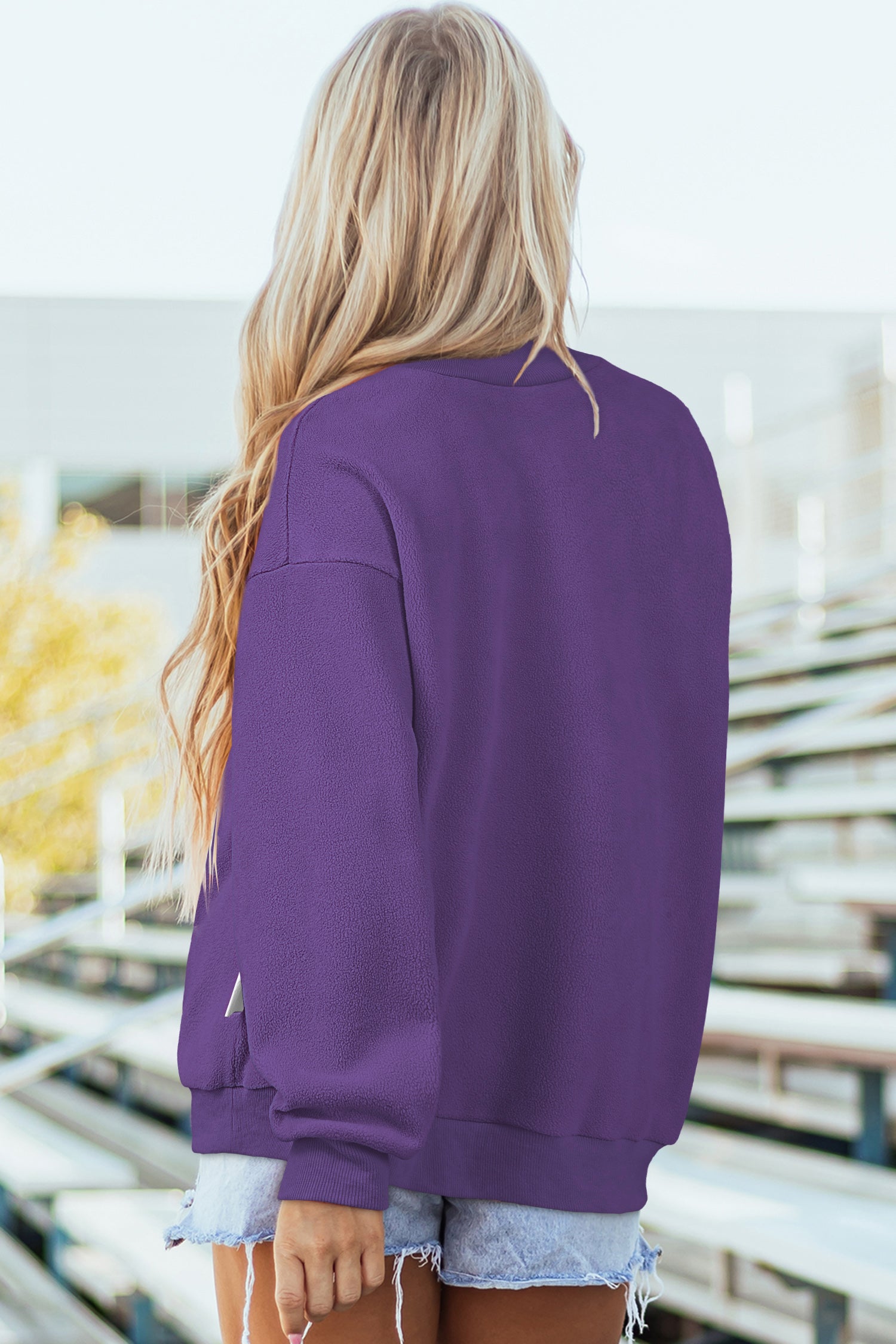 Dark Blue Oversize Drop Shoulder Reversible Mock Neck Sweatshirt