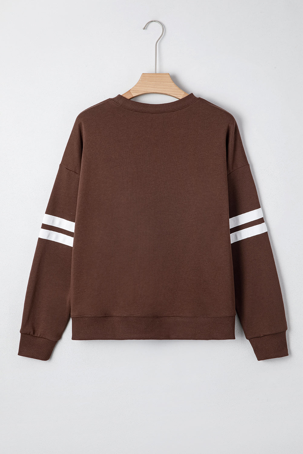 Fiery Red Preppy Striped Sleeve Loose Sweatshirt
