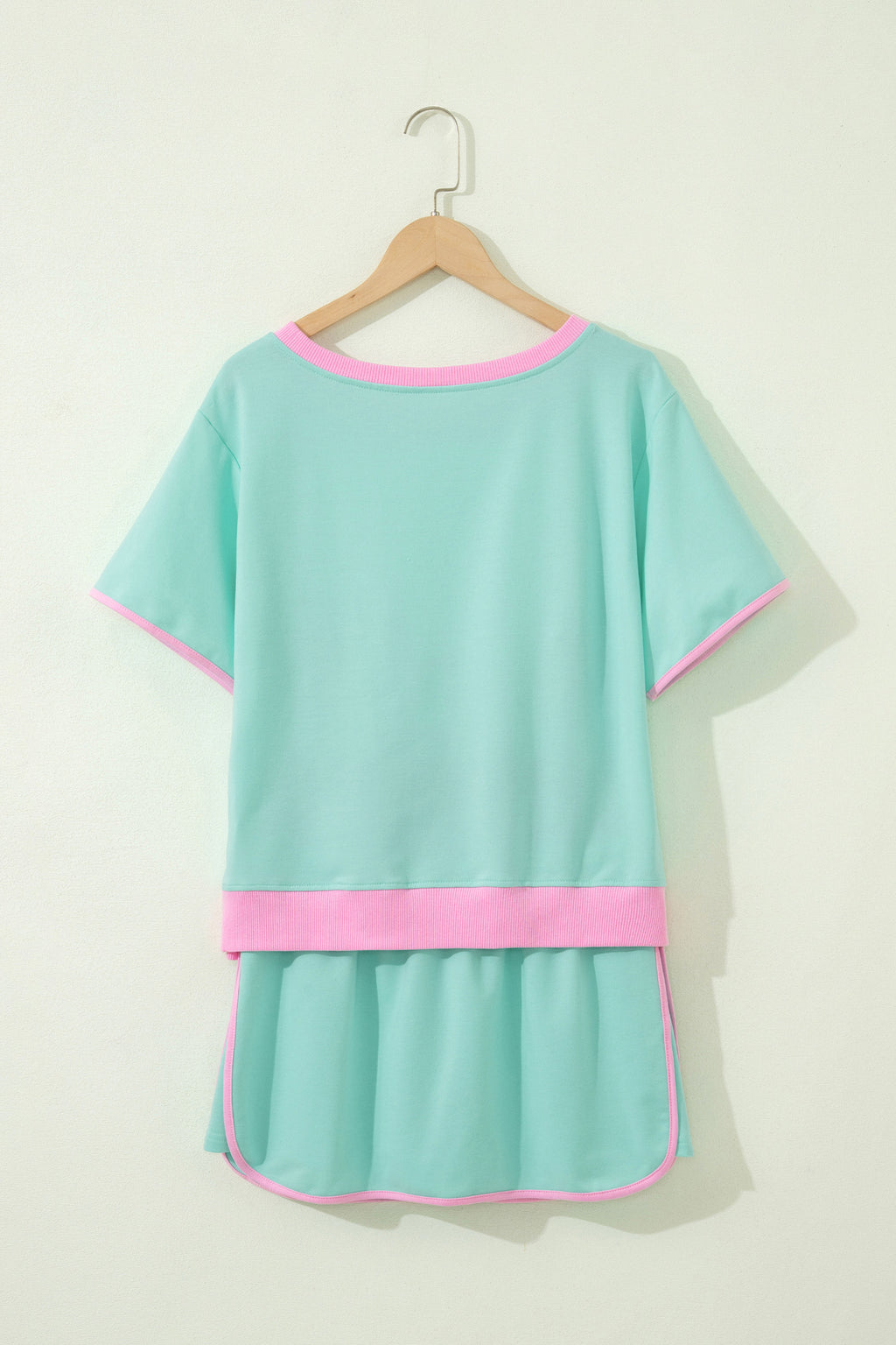 Turquoise Colorblock Edge Drop Shoulder T Shirt and Skort 2Pcs Set