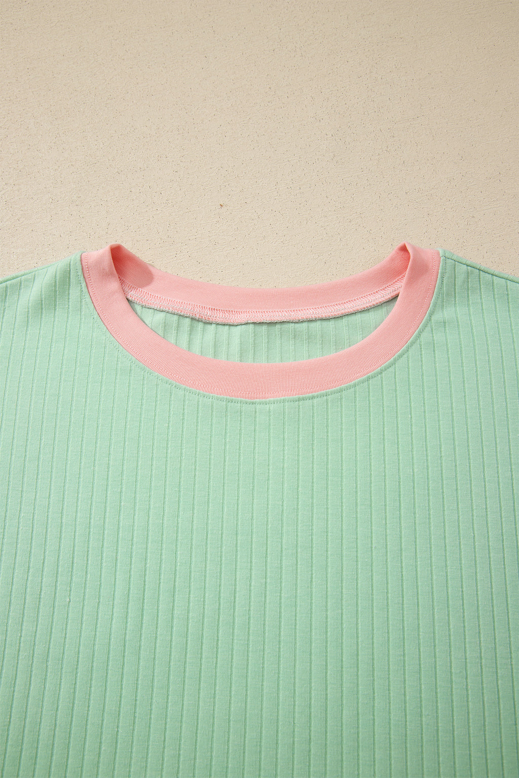 Sachet Pink Soft Ribbed Color Block Trim Casual Short Set