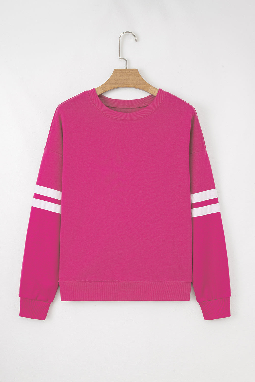 Fiery Red Preppy Striped Sleeve Loose Sweatshirt